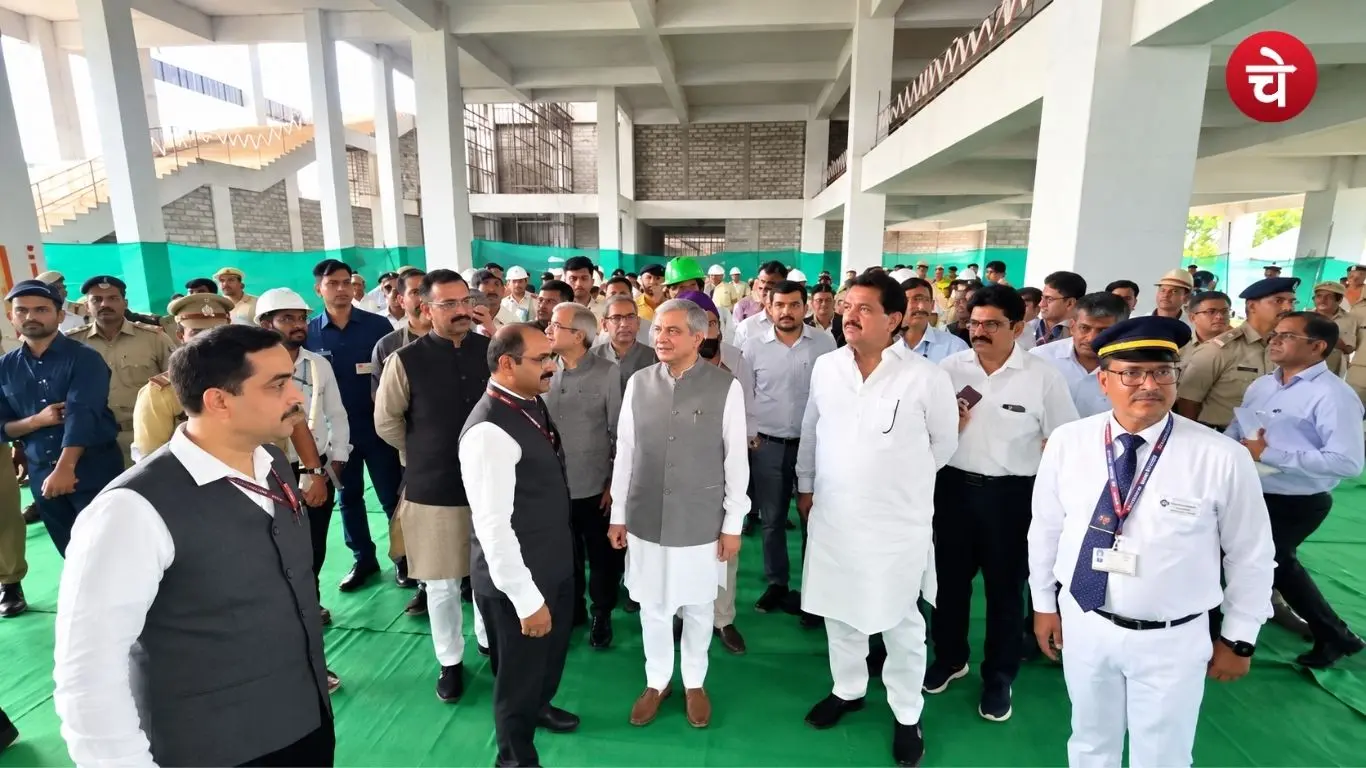 Railway Minister Ashwini Vaishnaw inspects the signature bridge under construction in Varanasi